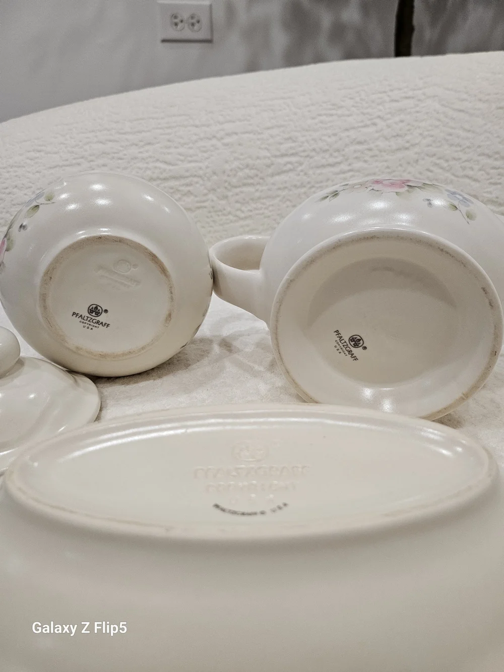 White Floral Ceramic Gravy Boat, Sugar Bowl & Serving Dish Set